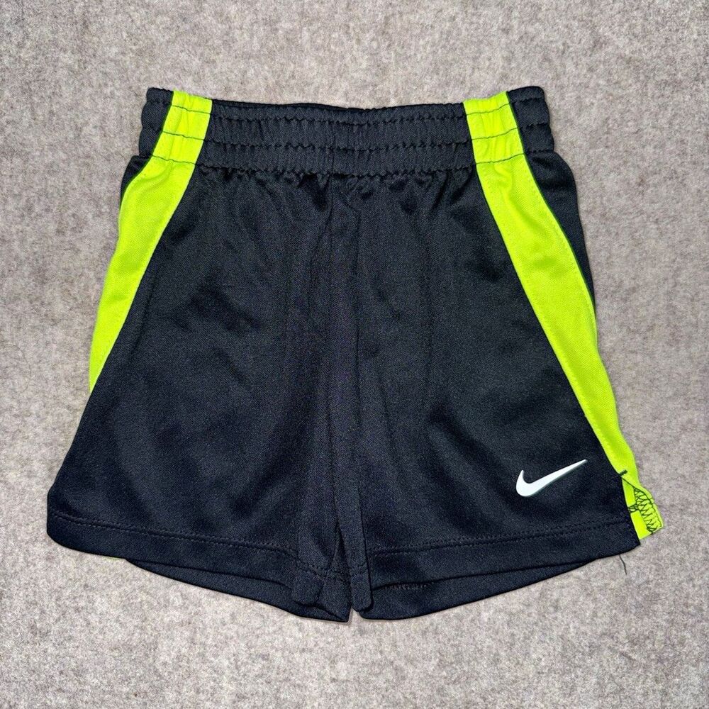 Nike Boys Baby Toddler 18M Black Green Athletic Shorts Elastic Waist
